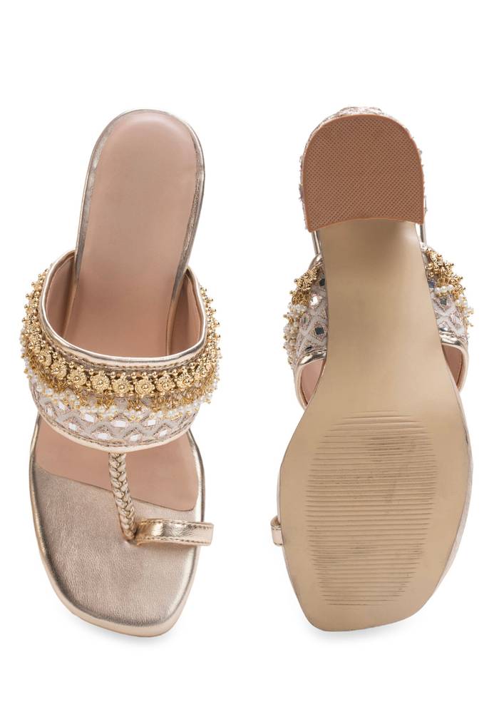 Off-White T-Strap Kolhapuri Heels