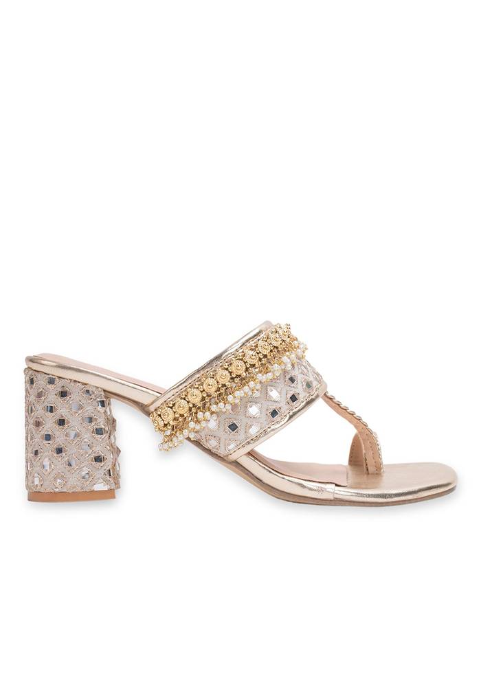 Off-White T-Strap Kolhapuri Heels