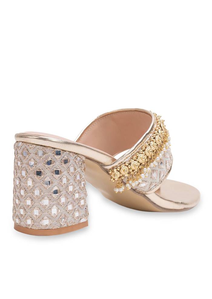 Off-White T-Strap Kolhapuri Heels