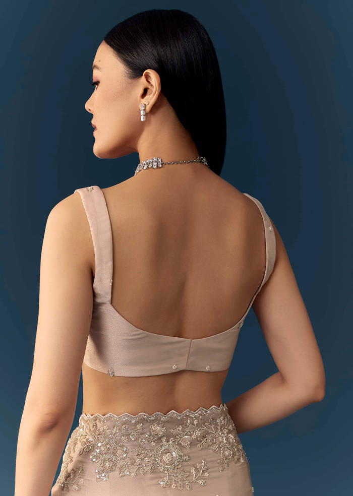 Peach Tissue Organza Cutwork Saree with Unstitched Blouse Fabric