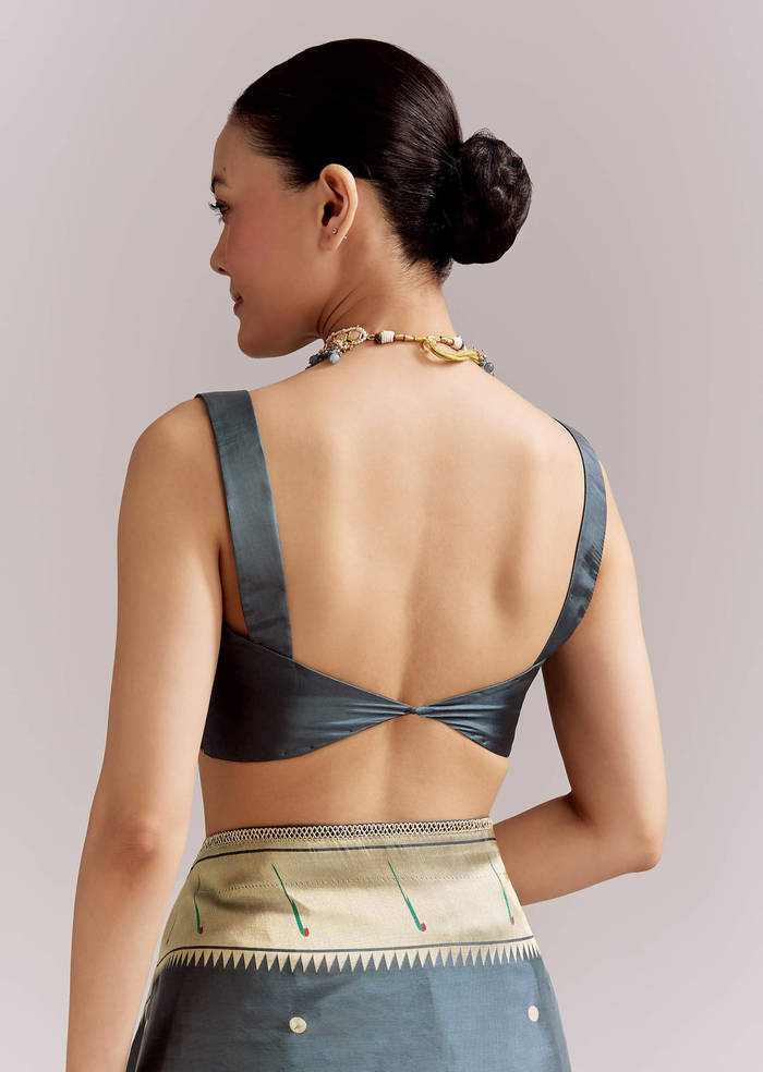 Pencil Grey Dola Silk Woven Muniya Paithani Saree With Zari Border