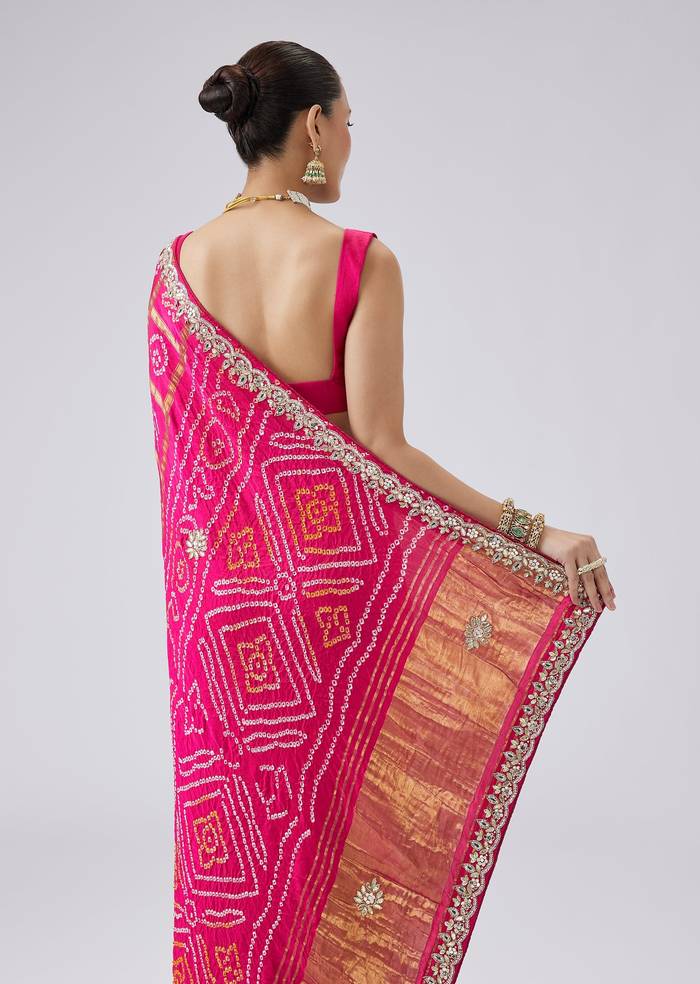 Pink Bandhani Saree With Tie And Dye Effect