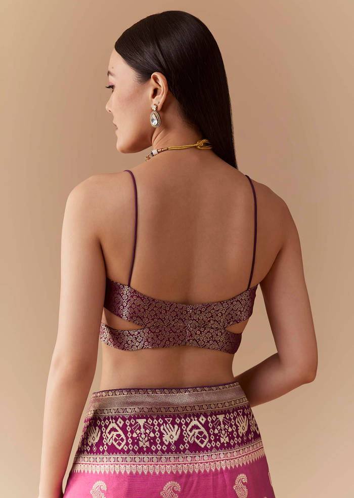 Pink Dola Silk Saree with Woven Geometric Motif and Blouse Fabric