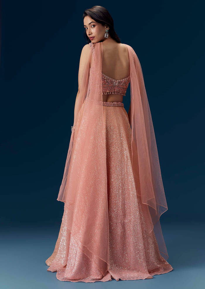 Pink Embellished Bridesmaid Lehega with Choker Dupatta