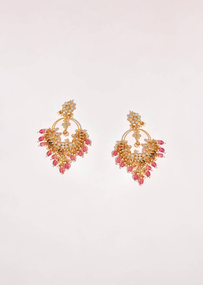 Pink Kundan Oversized Bead Drop Earrings