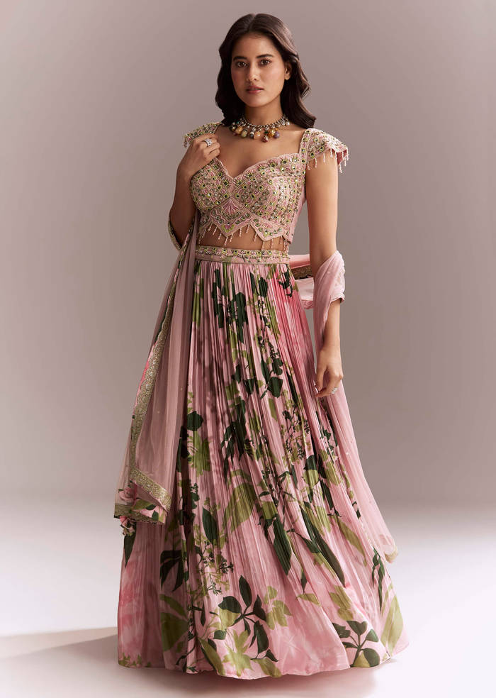 Pink Net Floral Bridesmaid Lehenga With Heavy Embroidery