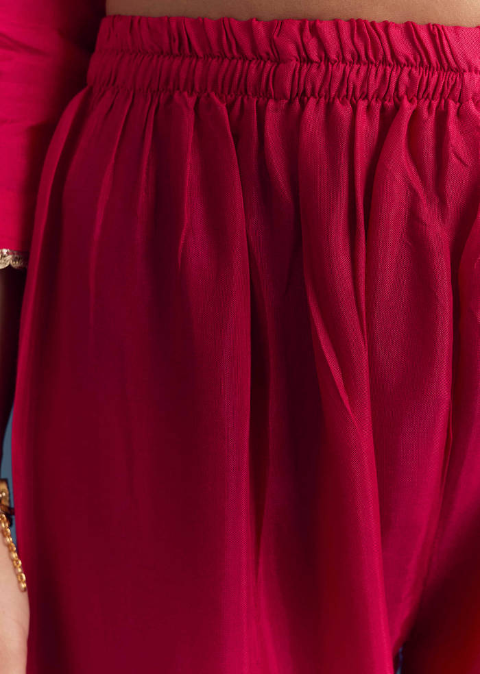 Pink Silk Kurta Set With Zari And Gota Work