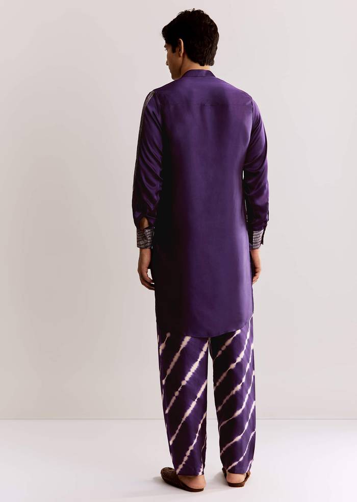 Purple Silk Kurta Set With Ajrakh Print