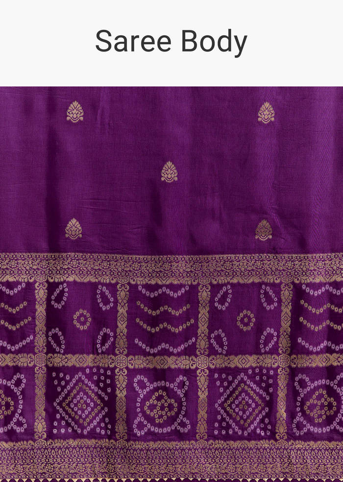 Purple Silk Woven Bandhani Saree With Zari Borders