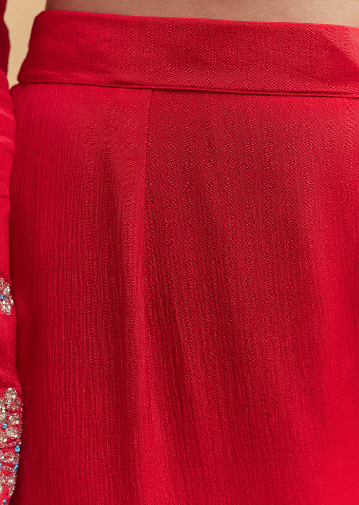 Red Chinon Sharara Suit With Intricate Cutdana Work