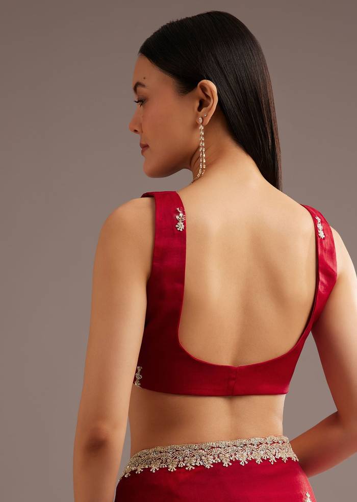 Red Organza Saree With Cutdana And Sequins Border