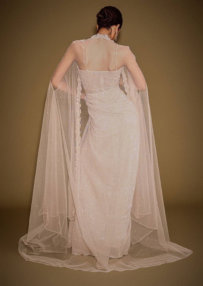 Rose Gold Shimmer Corset Gown With And Embellished Cape