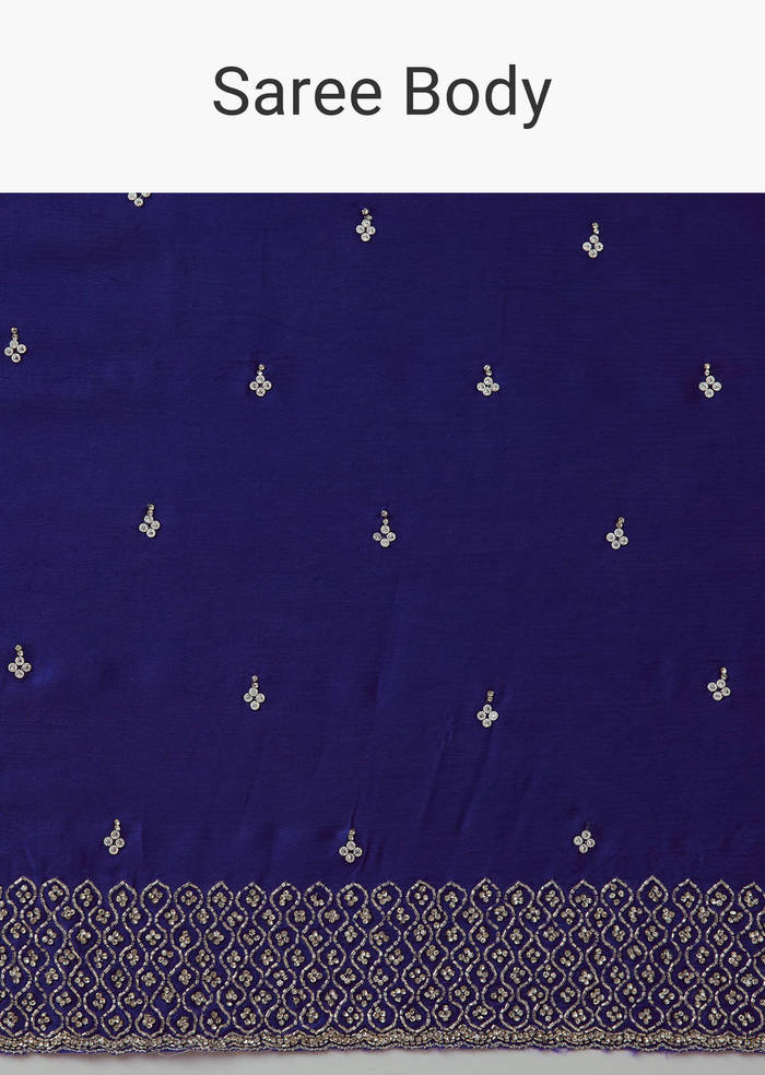 Royal Blue Mirror Embellished Saree with Unstitched Blouse