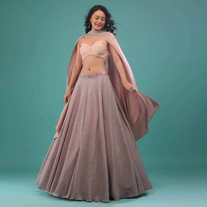 Violet Ice Purple Embroidered Lehenga Set In Shimmer Crush