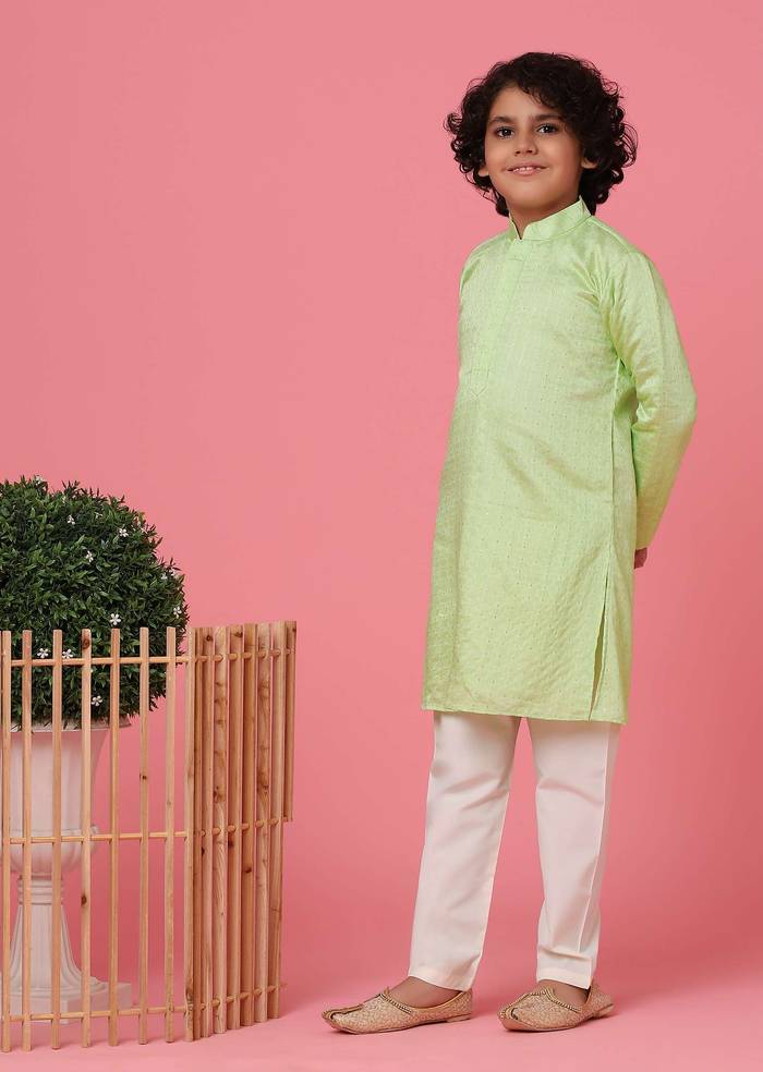 KALKI Mint Green Kurta Set With Thread Embroidery For Boys