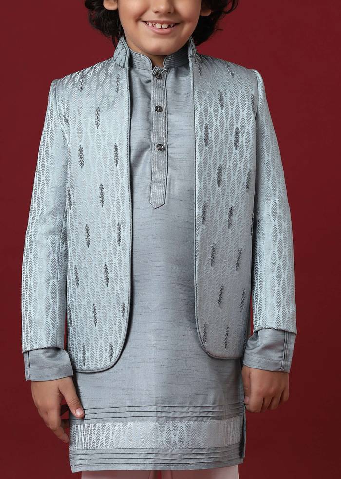 Elegant Grey Silk Sherwani Set for Boys