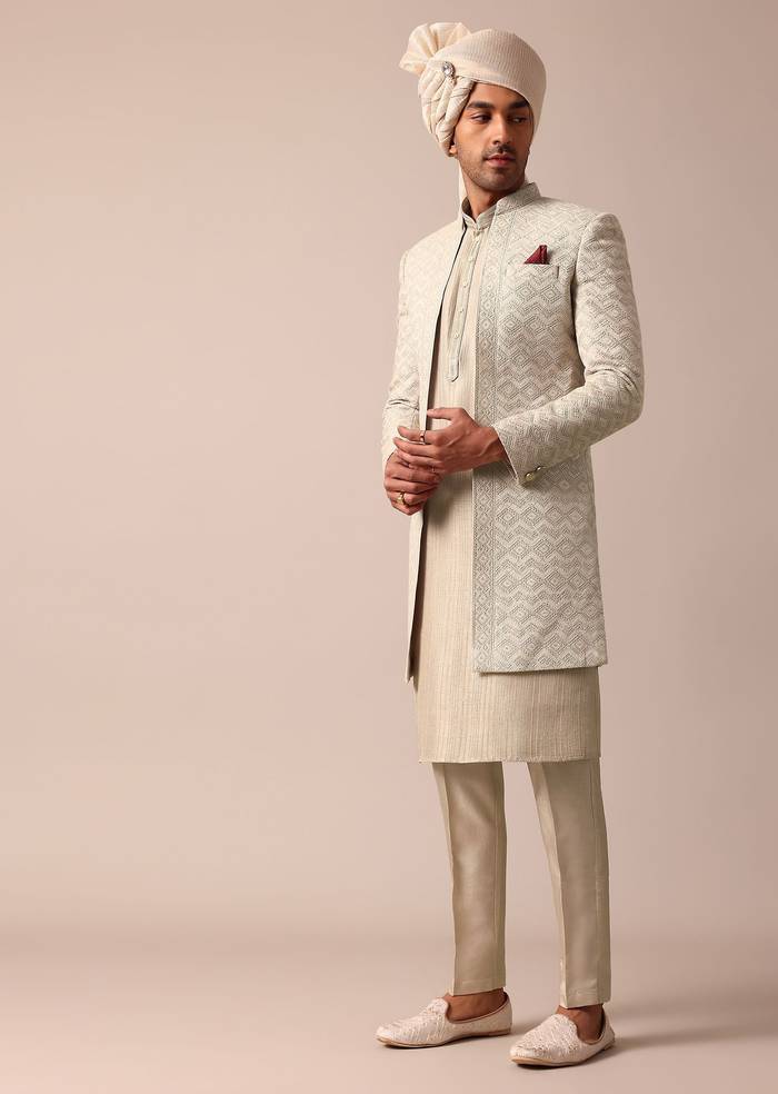 Classic Grey Silk Sherwani Set
