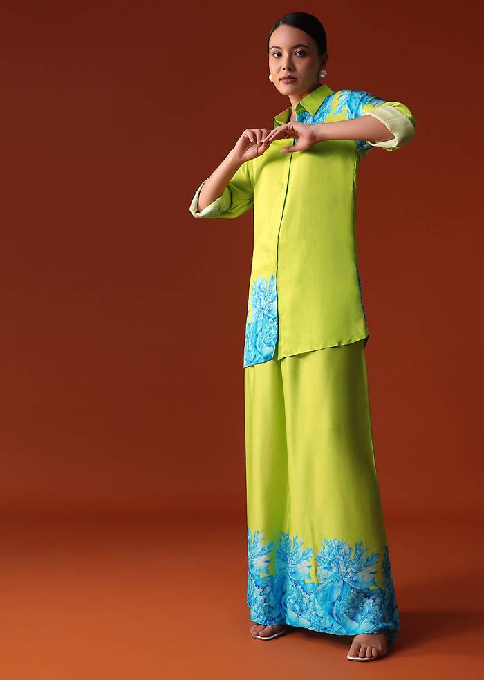 Green Floral Printed Crepe Co Ord Set