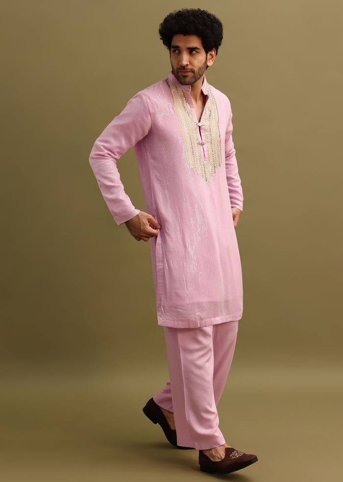 Pink Gold Sequin Work Kurta Pant Set