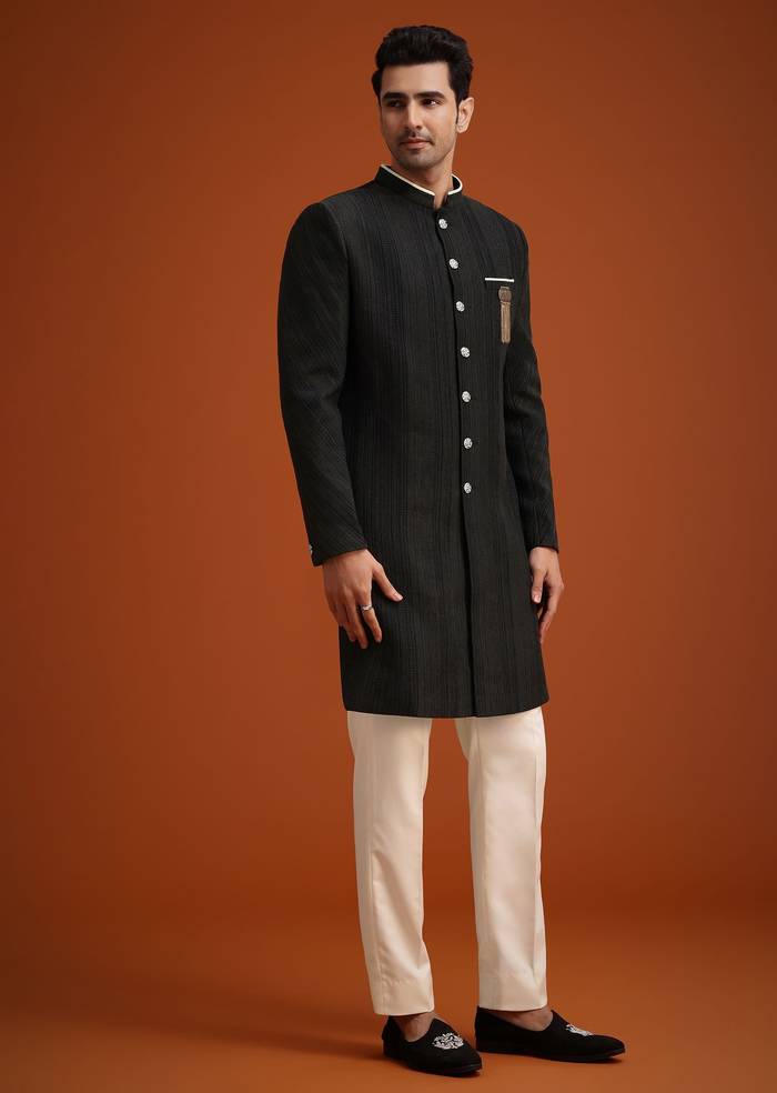 Black Silk Sherwani Set