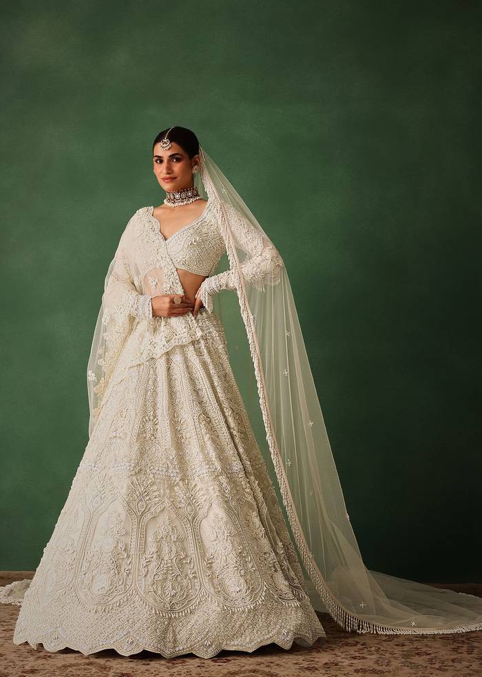 Off White Pearl Embroidered Lehenga Set With Dupatta