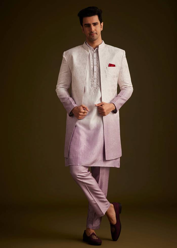 Purple and Lilac Ombre Sherwani With Embroidery