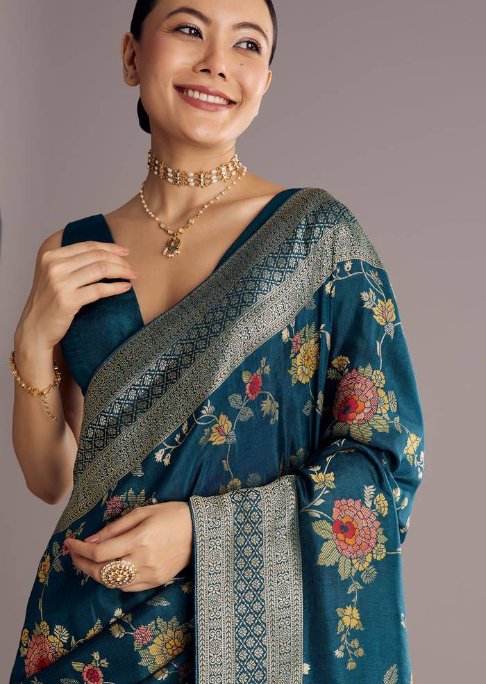 Multicolor Dola Silk Floral Jaal Woven Saree