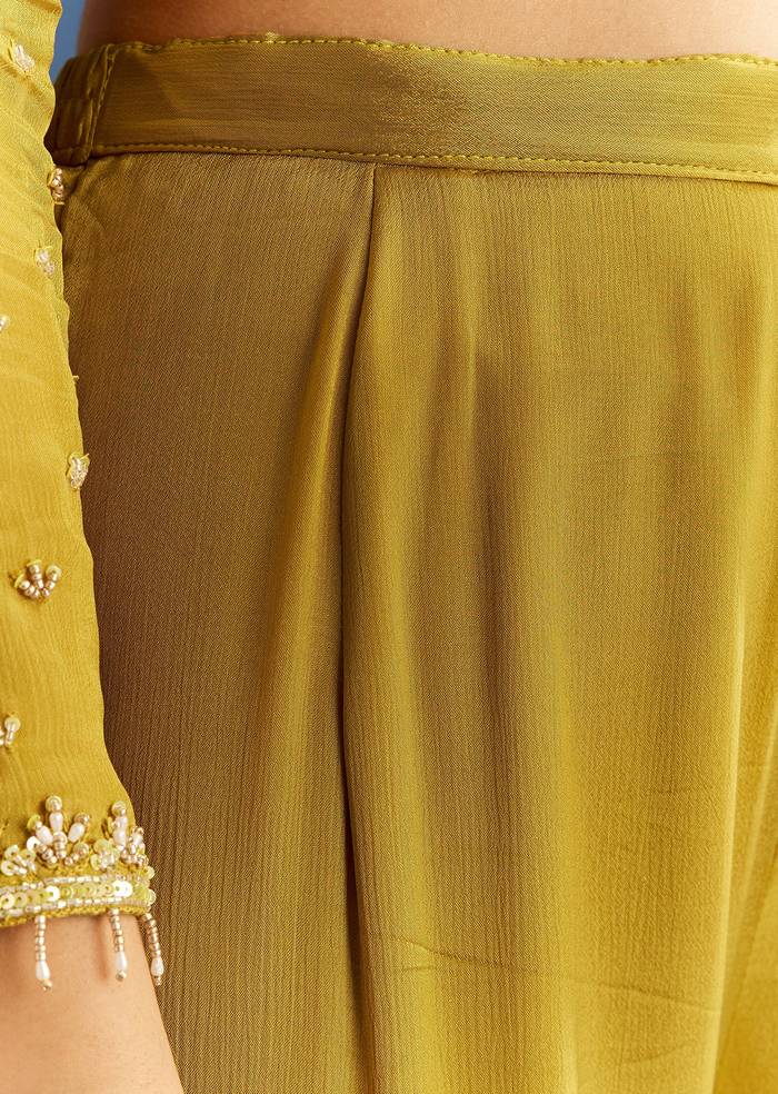 Mustard Yellow Chinon Kurta With Sharara And Dupatta