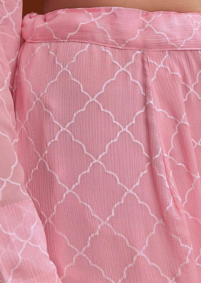 Light Pink Chinon Sharara Set With Cutdana And Sequins