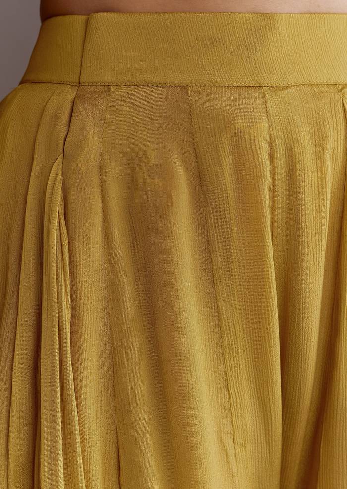 Yellow Chinon Embroidered Kurta Palazzo Suit With Dupatta