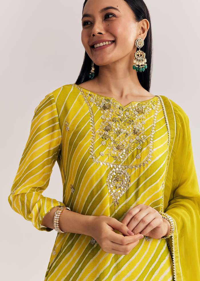 Baby Pink Georgette Kurta Palazzo Suit With Moti Work And Gotta Lace