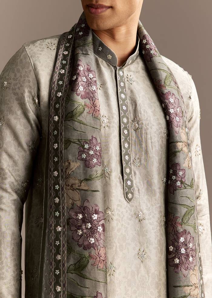 Olive Indie Coordinated Set – Printed Kurta Set With Dupatta For Her And Olive Silk Kurta Set With Dupatta For Him