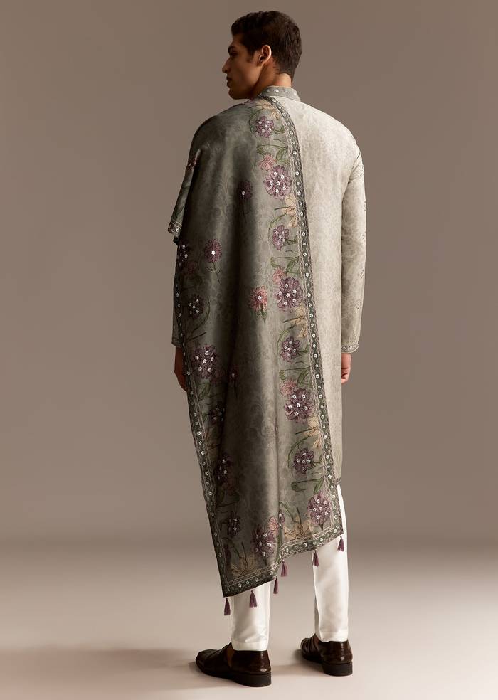 Olive Indie Coordinated Set – Printed Kurta Set With Dupatta For Her And Olive Silk Kurta Set With Dupatta For Him