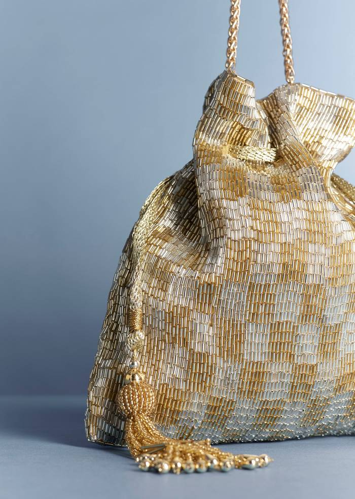 Silver-Gold Metallic Tassel Potli
