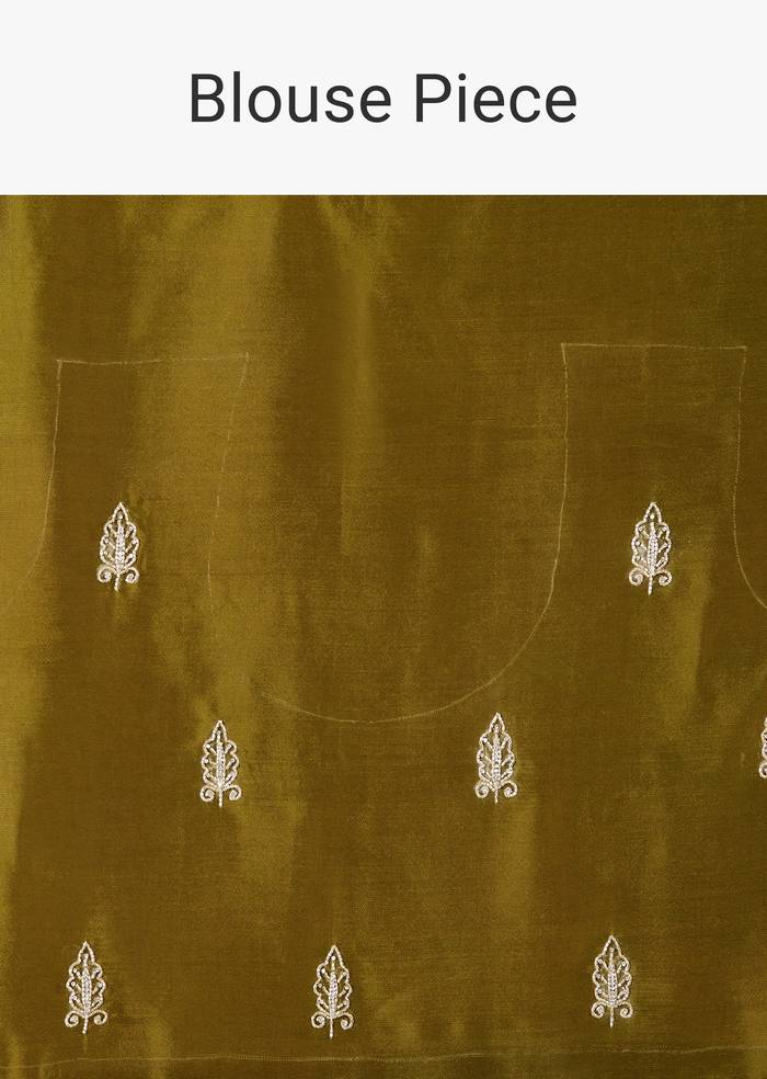Beige Jacquard Saree With Zardosi And Mirror Embroidery