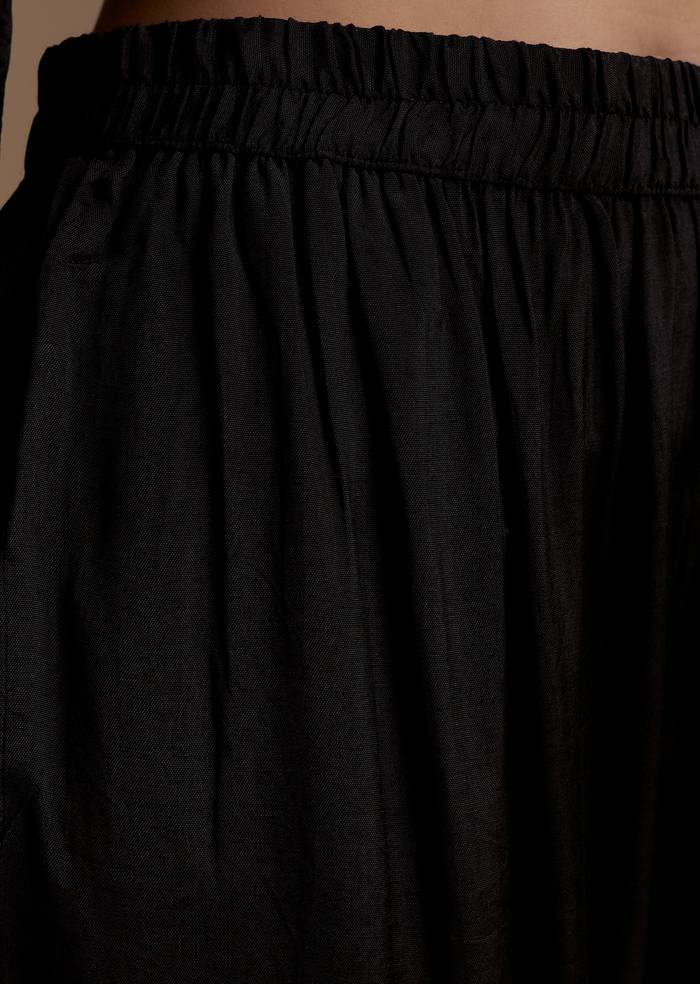 Black Contemporary Match – Stone Work Kurta Set For Her And Black Silk Kurta Set With Dupatta For Him