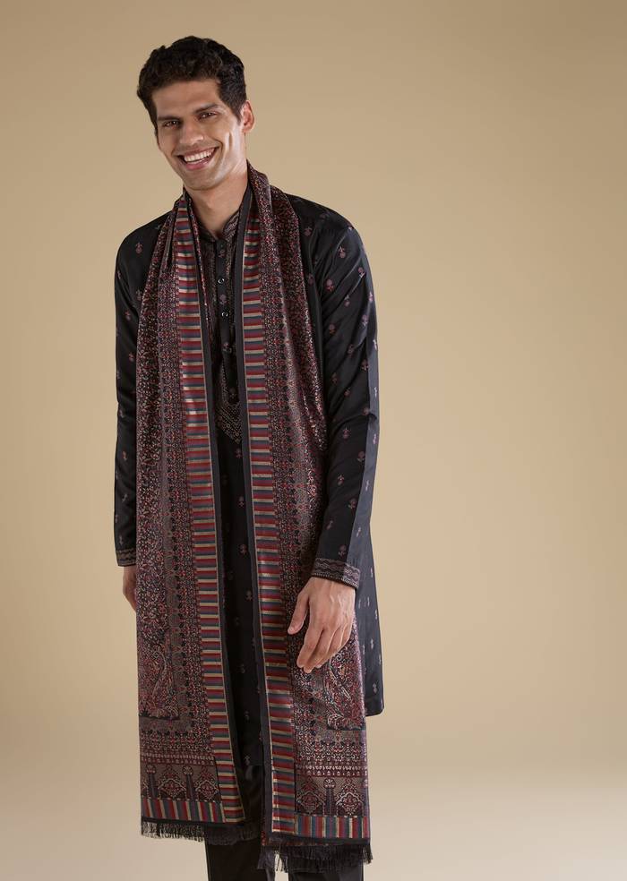 Black Contemporary Match – Stone Work Kurta Set For Her And Black Silk Kurta Set With Dupatta For Him