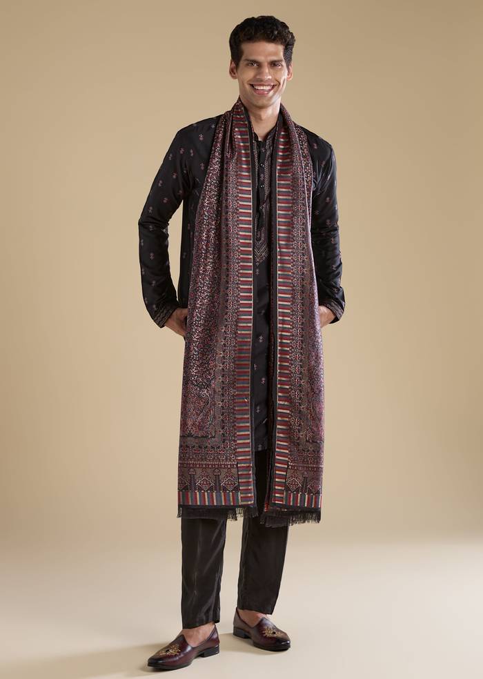 Black Contemporary Match – Stone Work Kurta Set For Her And Black Silk Kurta Set With Dupatta For Him
