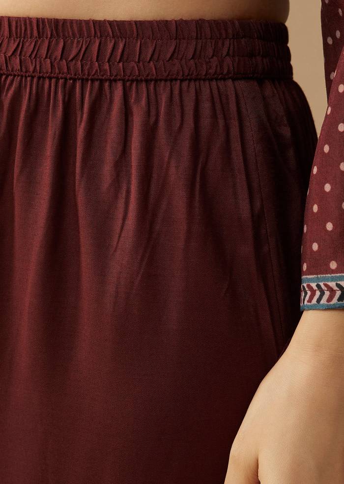 Maroon Silk Celebration Duo – Printed Silk Kurta Pant Set For Her And Maroon Casual Kurta Set For Him