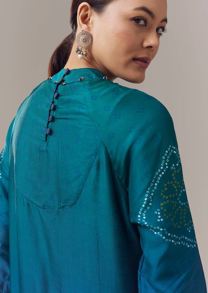 Contemporary Blue Festive Couple Set – Blue Ombre Silk Coord Set For Her And Blue Kurta Jacket Set For Him