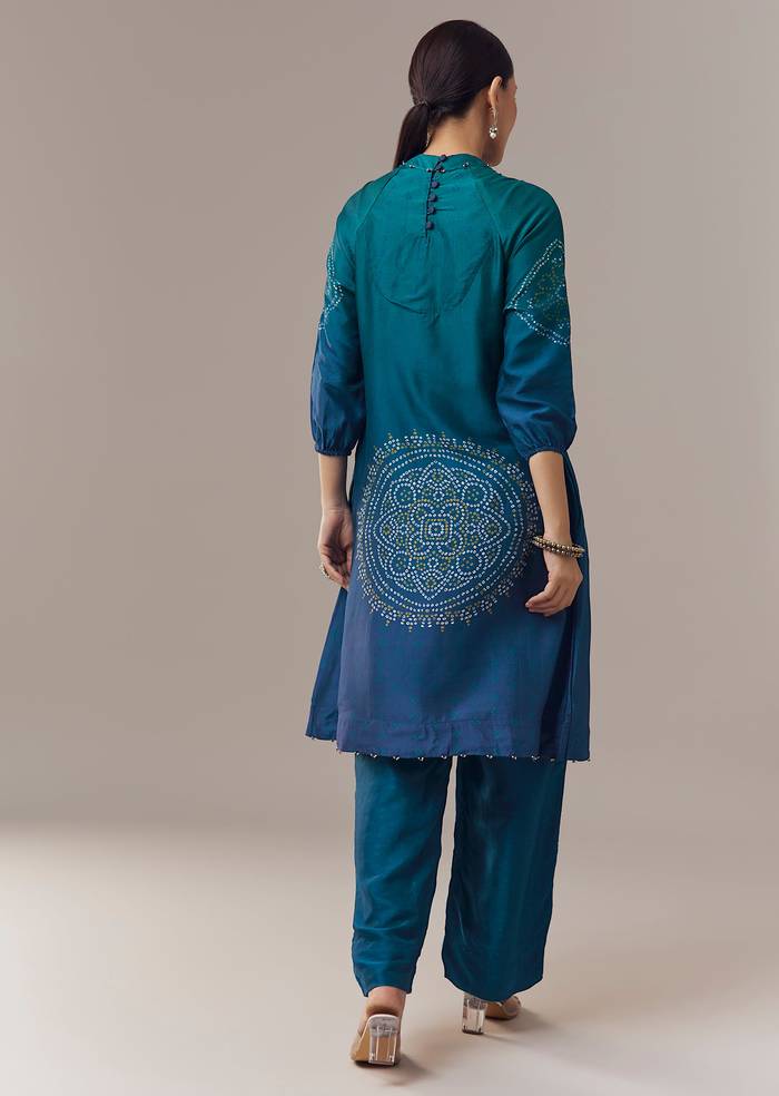 Contemporary Blue Festive Couple Set – Blue Ombre Silk Coord Set For Her And Blue Kurta Jacket Set For Him