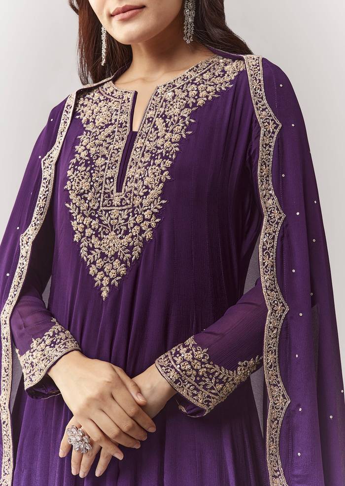 Purple Cut Dana Yoke Anarkali Set With Dupatta