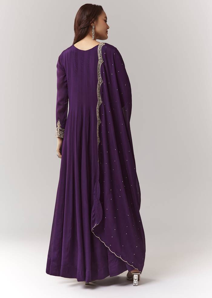 Purple Cut Dana Yoke Anarkali Set With Dupatta