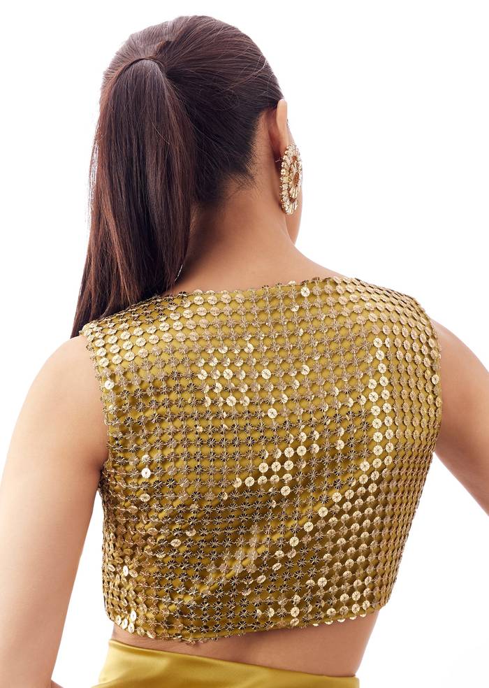 Gold Mustard V Neck Blouse With Side Zip And Stone Work