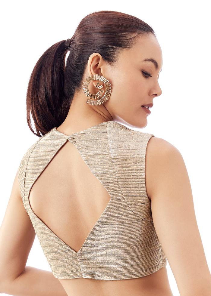 Gold Crushed Knot Blouse With Broad Shoulder