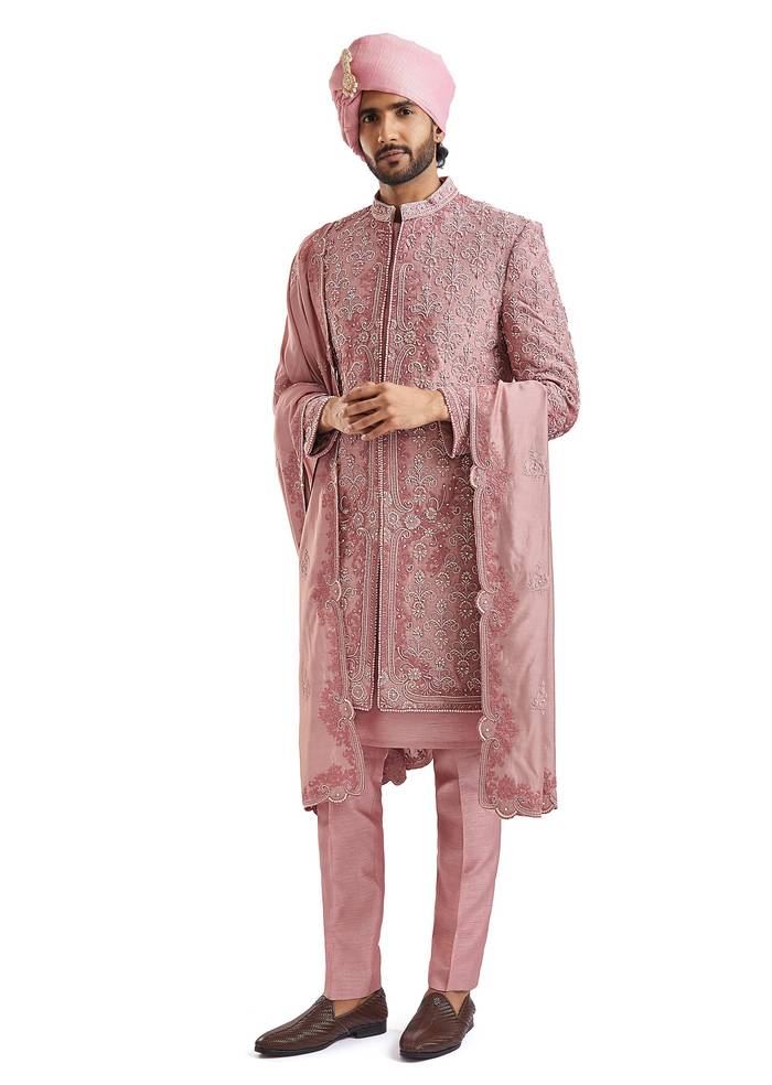 Blush Pink Romance — Bridal Lehenga For Her And Sherwani For Him