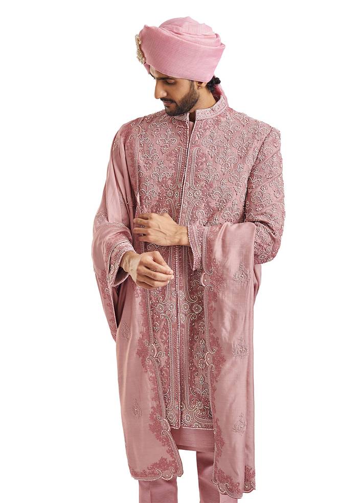 Blush Pink Romance — Bridal Lehenga For Her And Sherwani For Him
