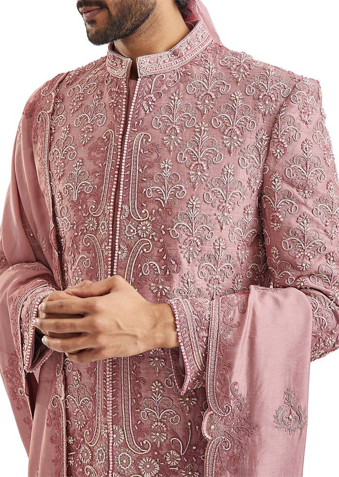 Blush Pink Romance — Bridal Lehenga For Her And Sherwani For Him
