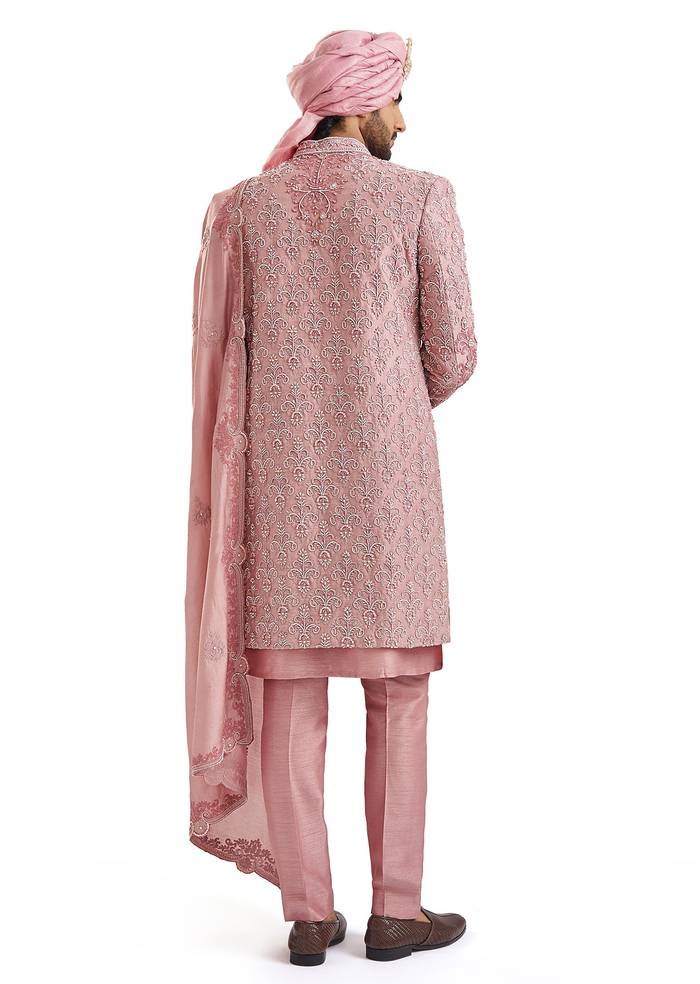 Blush Pink Romance — Bridal Lehenga For Her And Sherwani For Him
