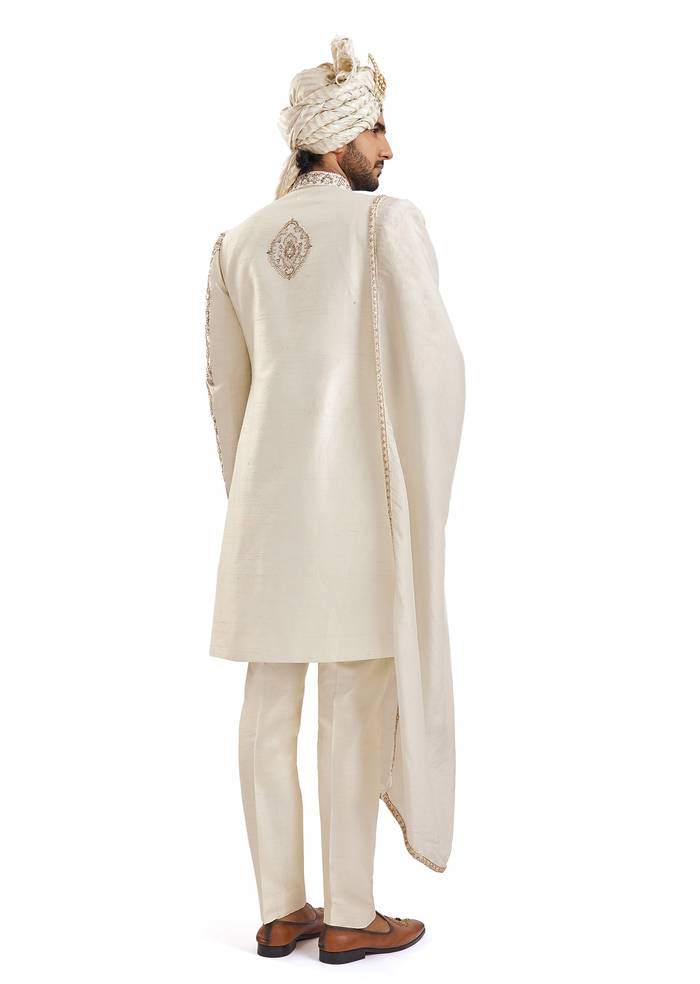 Off-White Royal Elegance — Bridal Lehenga For Her And Sherwani For Him